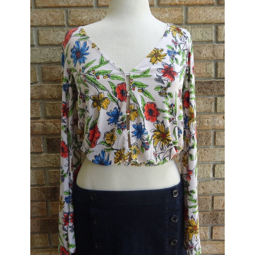 Free People Floral Bell Sleeve Crop Top - Size XS